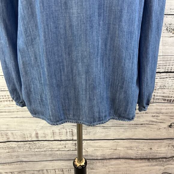 Talbots Blouse Top size Small Denim Chambray Tencel Lace Boho Peasant Modest - Picture 6 of 10